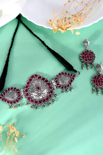 Silver-plated cubic zirconia-studded jewellery set