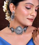 Silver plated cubic zirconia stone studded jewellery set