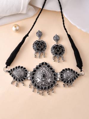 Silver plated cubic zirconia stone studded jewellery set 2