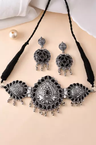 Silver plated cubic zirconia stone studded jewellery set