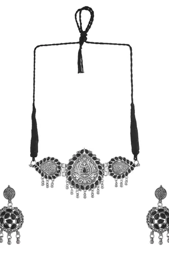 Silver plated cubic zirconia stone studded jewellery set