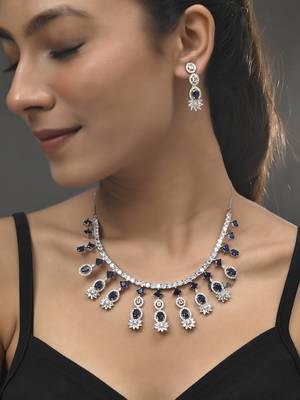 Silver-plated american diamond-studded jewellery set 1