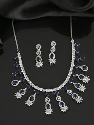 Silver-plated american diamond-studded jewellery set 2
