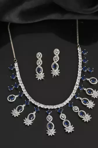 Silver-plated american diamond-studded jewellery set