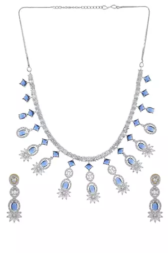 Silver-plated american diamond-studded jewellery set