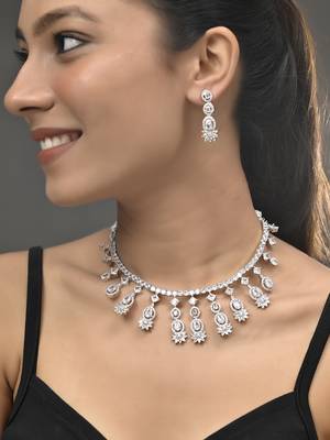 Silvermerc silver-plated american diamond-studded jewellery set 1