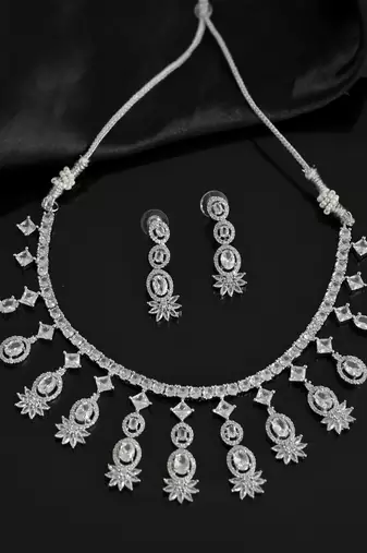 Silvermerc silver-plated american diamond-studded jewellery set