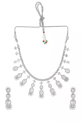 Silvermerc silver-plated american diamond-studded jewellery set