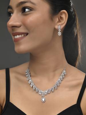 Silvermerc silver-plated american diamond-studded jewellery set 1