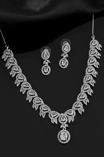 Silvermerc silver-plated american diamond-studded jewellery set