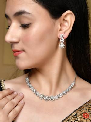 Silver-plated a-d stone-studded jewellery set 1