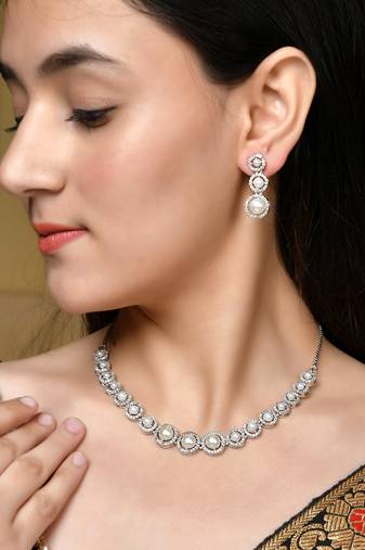 Silver-plated a-d stone-studded jewellery set
