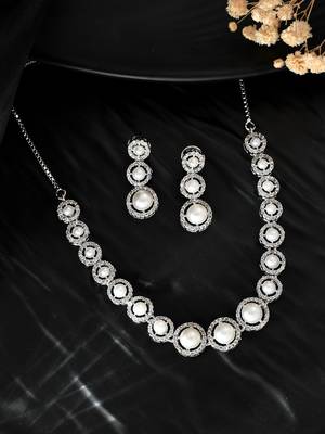 Silver-plated a-d stone-studded jewellery set 2