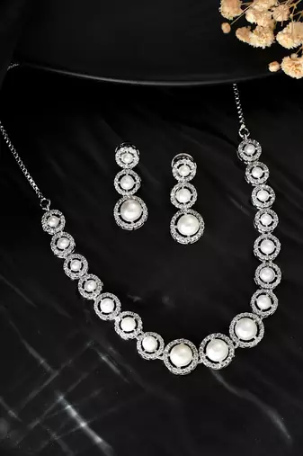 Silver-plated a-d stone-studded jewellery set