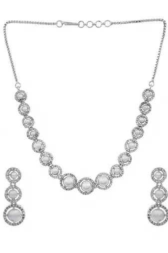 Silver-plated a-d stone-studded jewellery set