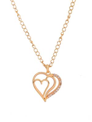 Gold-plated stones studded heart pendant necklace & earring set 3