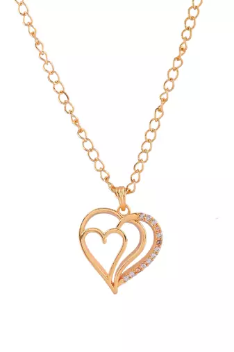 Gold-plated stones studded heart pendant necklace & earring set