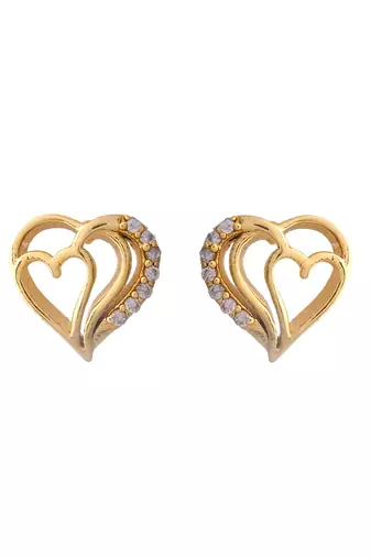 Gold-plated stones studded heart pendant necklace & earring set