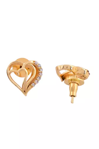 Gold-plated stones studded heart pendant necklace & earring set