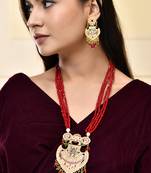 Gold-plated beaded necklace set gold pendant & matching earrings