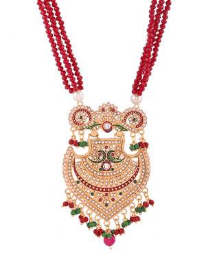 Gold-plated beaded necklace set gold pendant & matching earrings 3