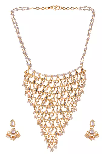 Gold-plated pearl bridal necklace and earring set