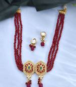 Gold-plated stone-studded & beaded jewellery set
