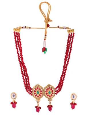 Gold-plated stone-studded & beaded jewellery set 3