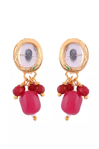 Gold-plated stone-studded & beaded jewellery set