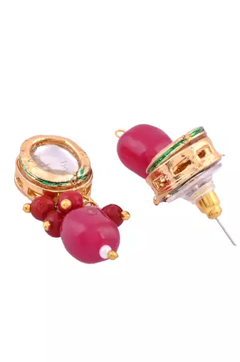 Gold-plated stone-studded & beaded jewellery set