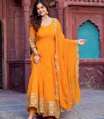 Yellow sequin embroidered Georgette Anarkali Suit