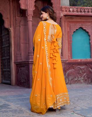 Yellow sequin embroidered Georgette Anarkali Suit 2