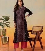 hand embroidered black cotton lucknowi chikankari straight long kurta