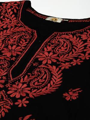 hand embroidered black cotton lucknowi chikankari straight kurta 5