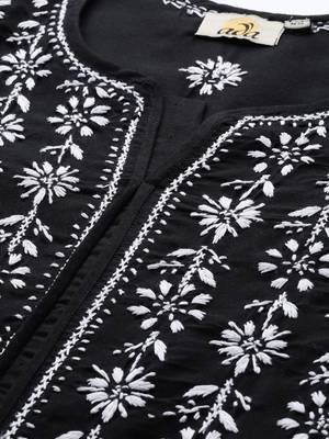 hand embroidered black cotton lucknowi chikankari straight kurta 5