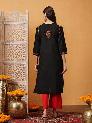 hand embroidered black cotton lucknowi chikankari straight kurta 2