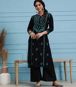 hand embroidered black cotton lucknowi chikankari straight kurta