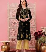 hand embroidered black cotton lucknowi chikankari straight kurta