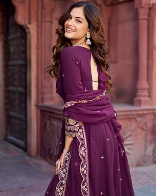 Magenta sequin embroidered Georgette Anarkali Suit 2
