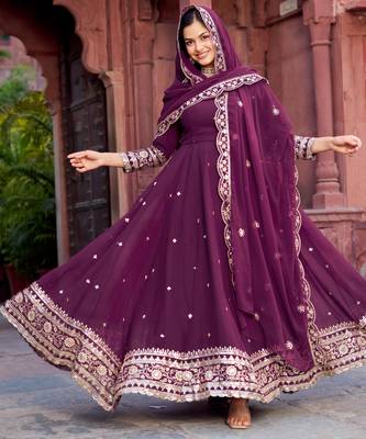 Magenta sequin embroidered Georgette Anarkali Suit 3