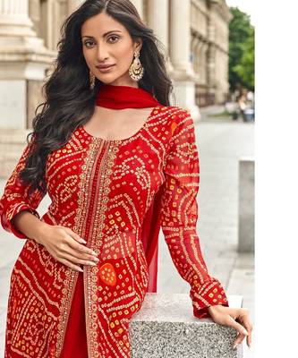 Red and Orange viscose georgette heavy embroidery wedding gowns-full stitched free size upto 44 1