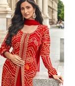 Red and Orange viscose georgette heavy embroidery wedding gowns-full stitched free size upto 44