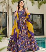 Purple color ceremonial wear stylish girlie gown with dupatta for ethnic looks