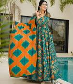 Rama color ceremonial wear stylish girlie gown with dupatta for ethnic looks