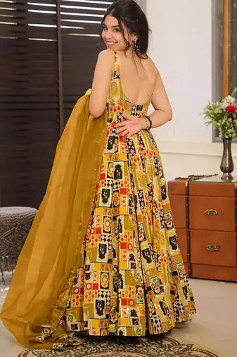 Olive color ceremonial wear stylish gown with dupatta for looks