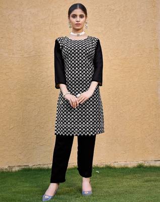 Black color thread embroidery georgette kurti 1