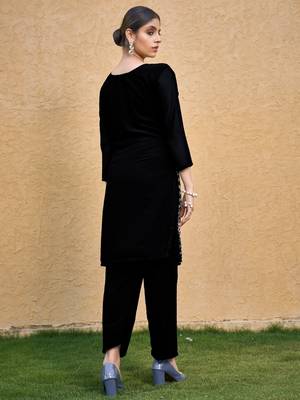 Black color thread embroidery georgette kurti 2