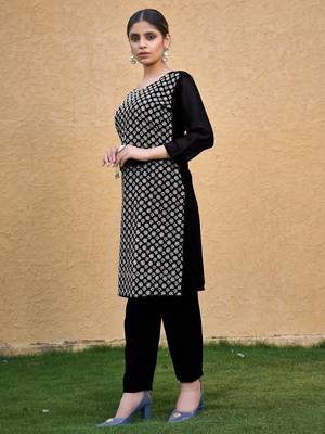 Black color thread embroidery georgette kurti 4