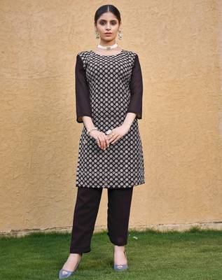 Coffee color thread embroidery georgette kurti 1