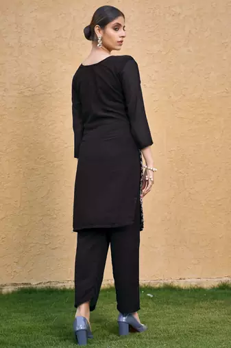 Coffee color thread embroidery georgette kurti